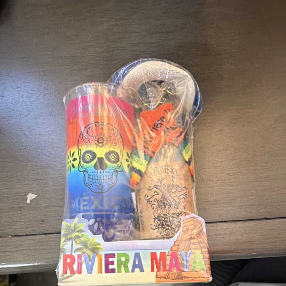 Riviera Maya Mexico Day of the Dead Shot Glass San Marino Bottle Souvenir Set